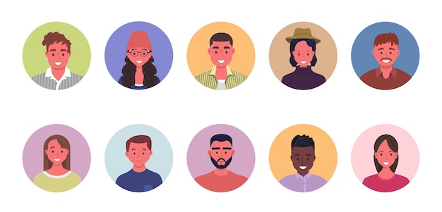 people avatar bundle set user portraits in circles different human face icons male and female
