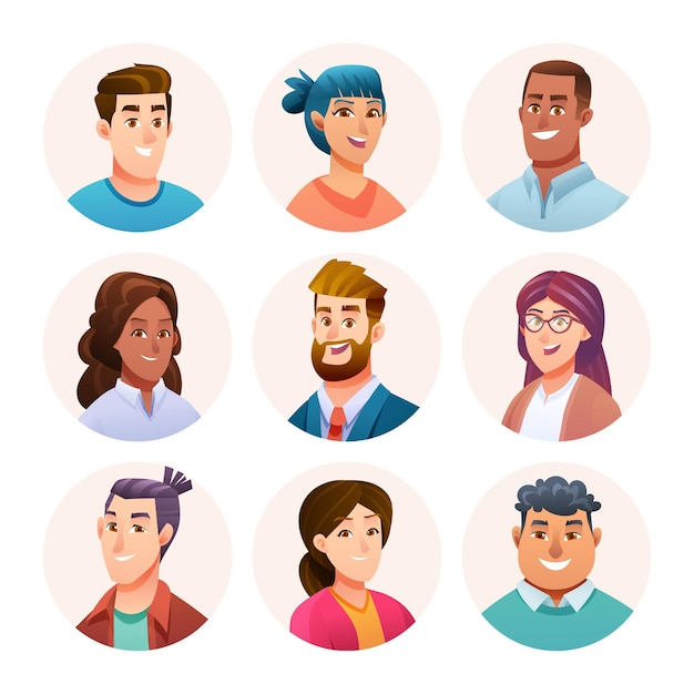 People avatar characters set Men and women avatars in cartoon style