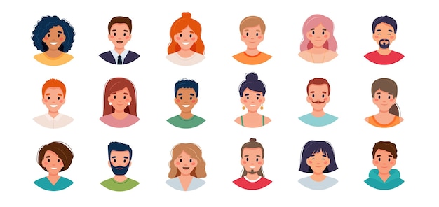 Vector people avatar set. diversity group of young men and women.