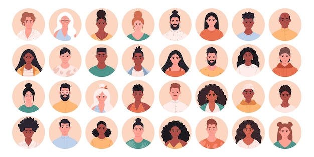 Vector people avatar set. people of different age, races, appearance. multicultural society. diversity