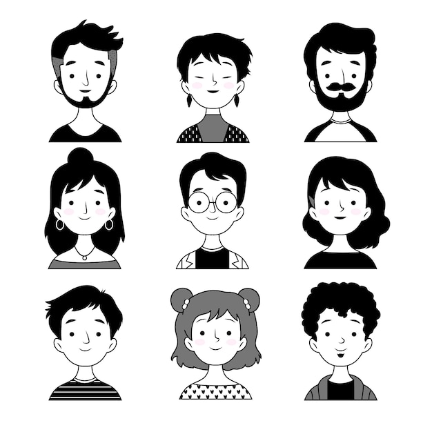 Vector people avatars black and white design