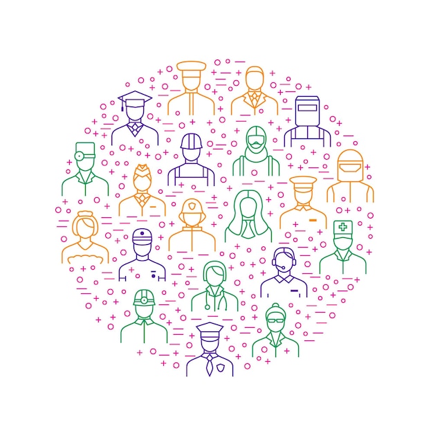 People Avatars Characters Staff Round Design Template Vector