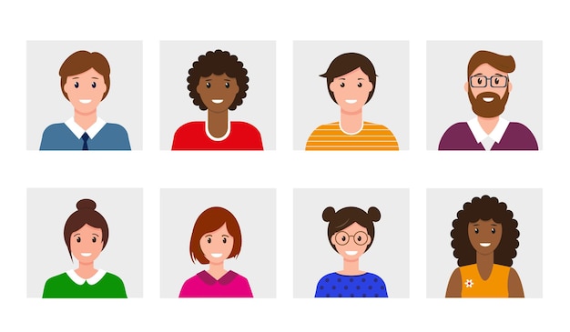 Set di avatar di persone. collezione di uomini e donne sorridenti.