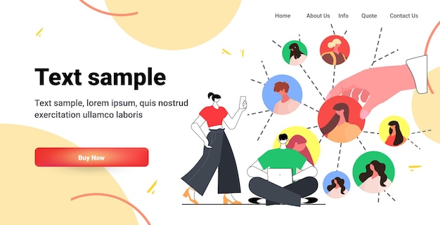 люди аватары в социальных сетях онлайн концепция общения горизонтальная копия пространство векторная иллюстрация