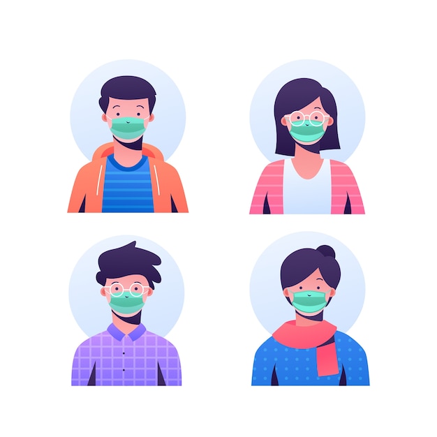 Vector people avatars wearing surgeon masks