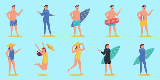 Vector people at beach collection