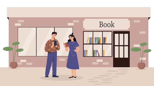 People at bookstore vector concept