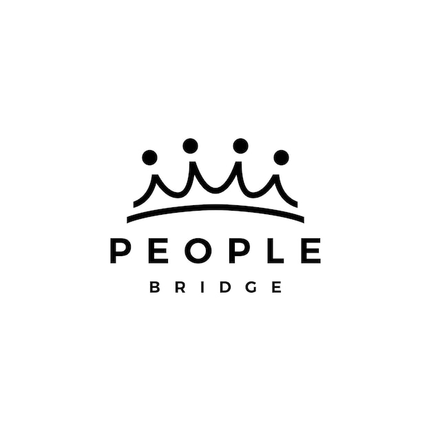 People bridge crown group four 4 community family connection team work construction logo vector icon illustration