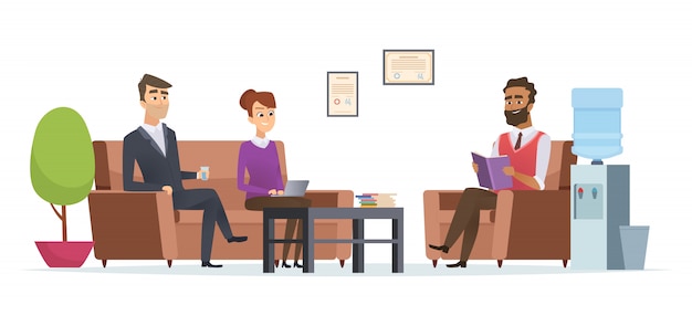 People at business waiting room illustration