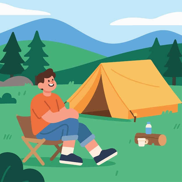 People camping on nature flat design