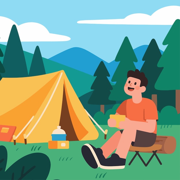 People camping on nature flat design