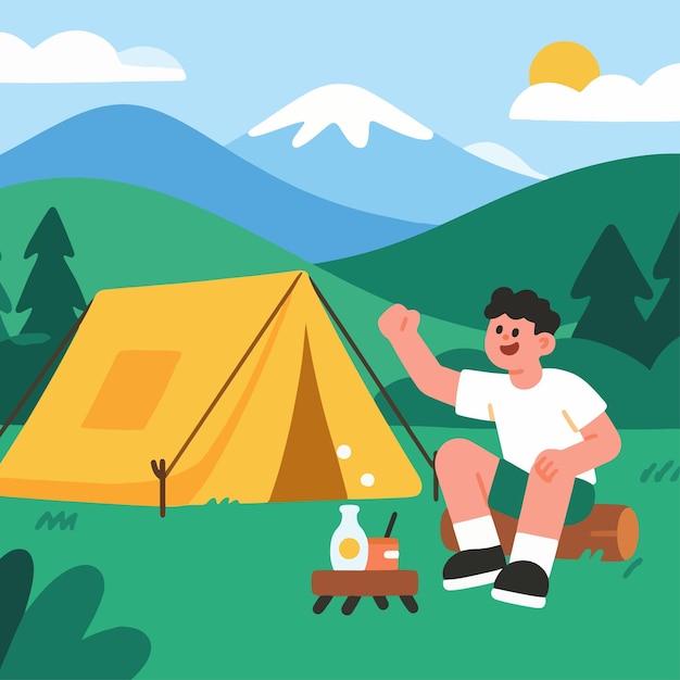 People camping on nature flat design