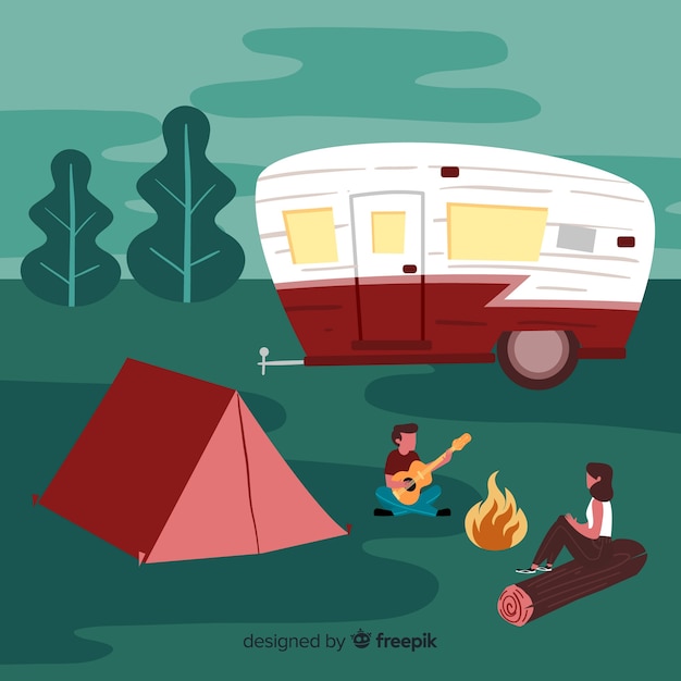 Vector people camping in nature