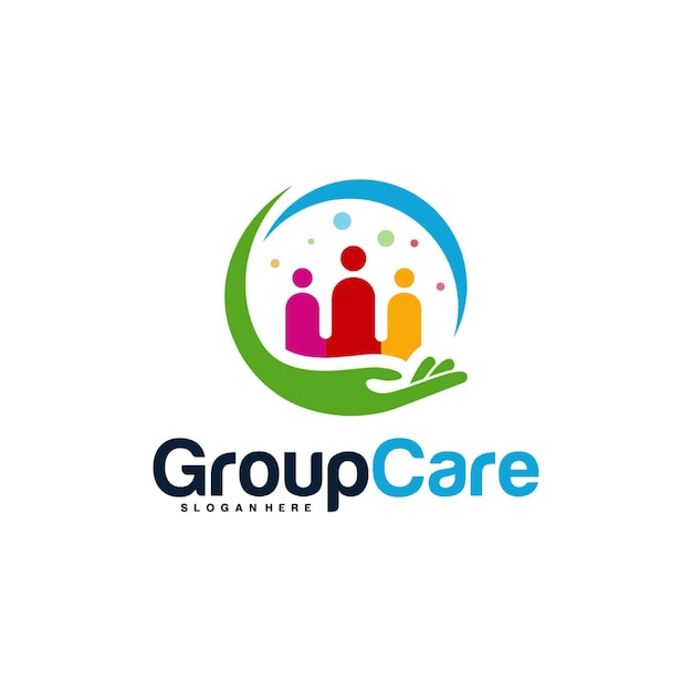 Concetto di design del logo people care, vettore di simbolo del logo group care