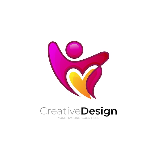 People care logo met eenvoudig design hart en menselijk icoon