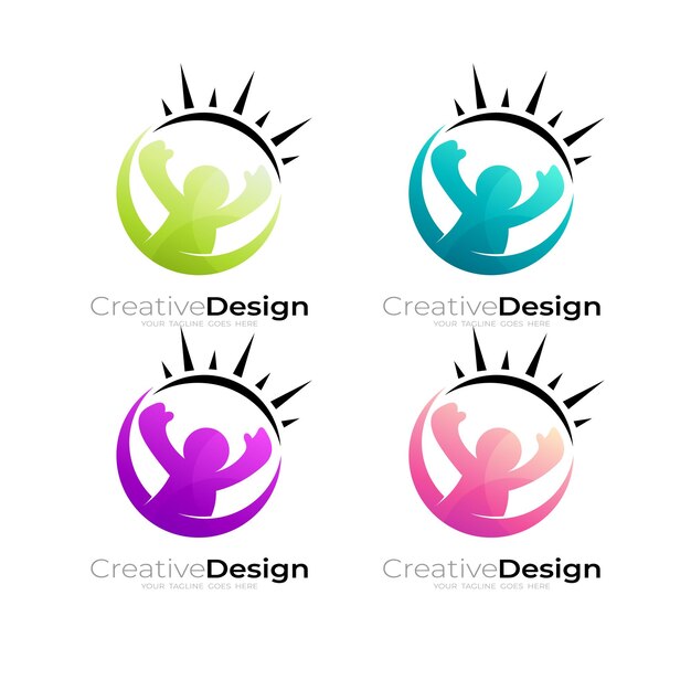 ベクトル ソーシャルデザインコミュニティのアイコンを備えた子供のロゴのテンプレート