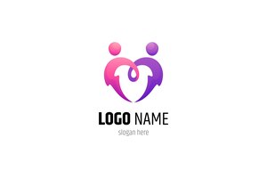 People care love logo in purple and pink flat design style
