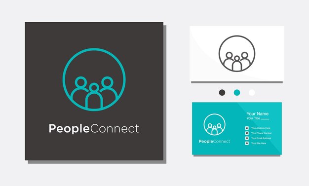 People care together circle line art family logo design vector icon template