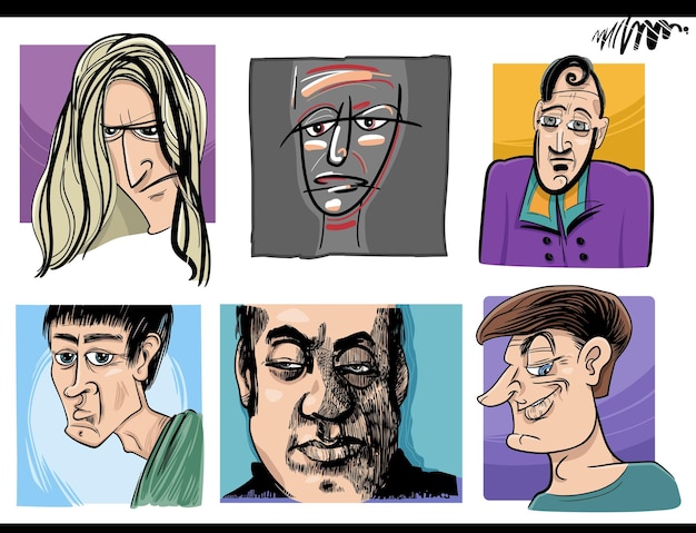 Vector people caricatures artistic cartoon illustrations set