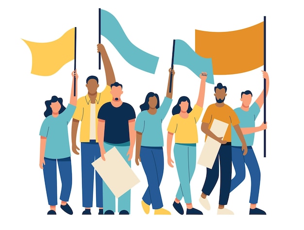 Люди несут флаги на митинге Люди на забастовке и скандируют Анархию и революцию Пара