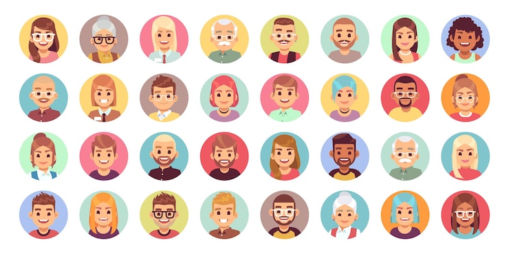 Vector people cartoon avatars. diversity of office workers flat character and avatar portraits, vector face icon set