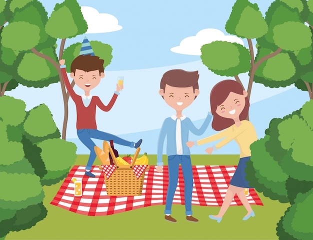 Vector people cartoons having picnic