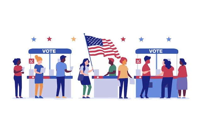 Vector people casting their vote at an election booth usa election graphic