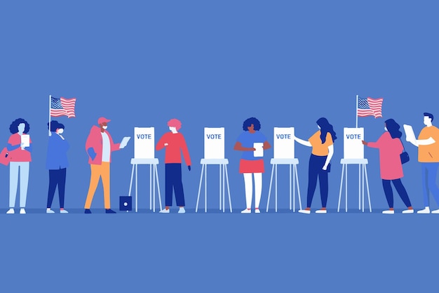 Vector people casting their vote at an election booth usa election graphic