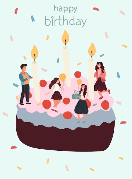 Vector people celebrate birthday friends bearing presents shared joy among men and women vector