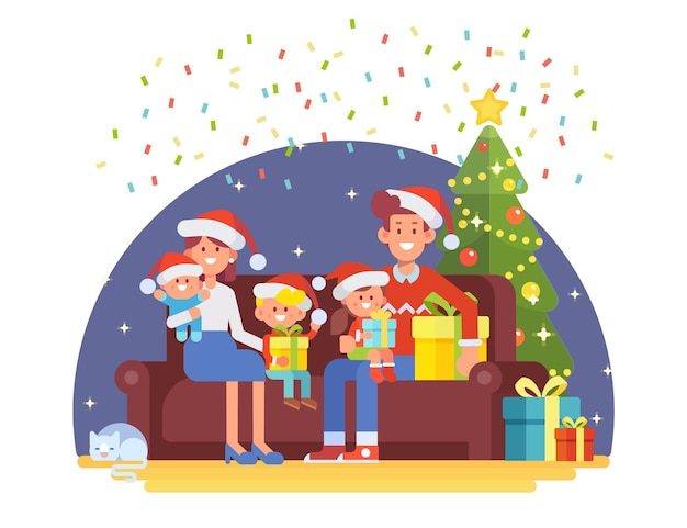 People celebrate christmas flat vector