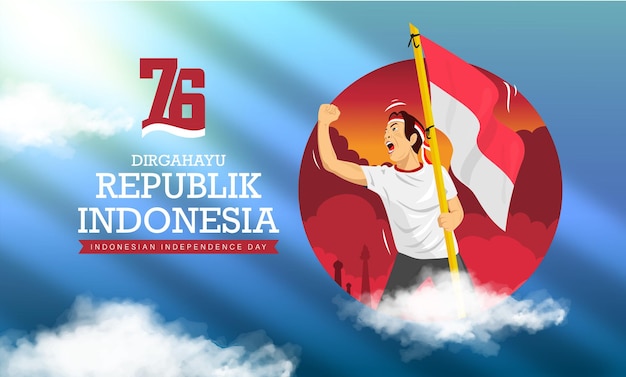사람들은 인도네시아 76번째 독립 기념일 또는 Dirgahayu Kemerdekaan Indonesia Ke 76을 축하합니다.