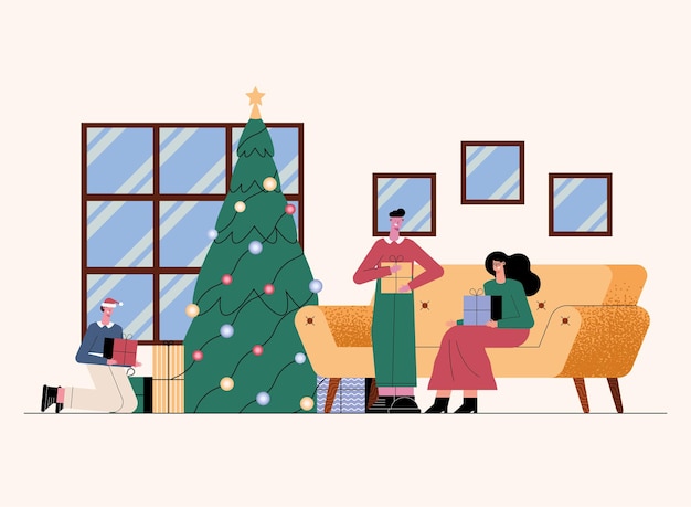 Vector people celebrating christmas