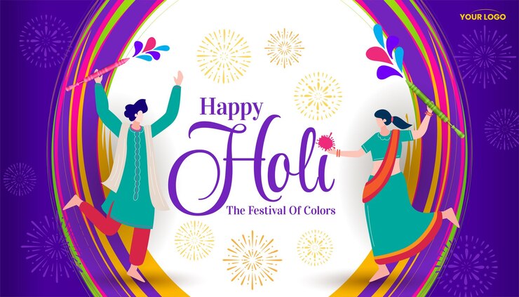 वेक्टर people celebrating colorful happy holi hindu festival background greeting vector