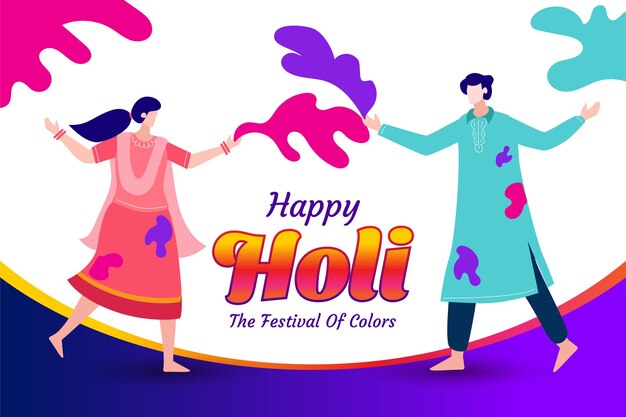 people celebrating colorful happy holi hindu festival background greeting vector