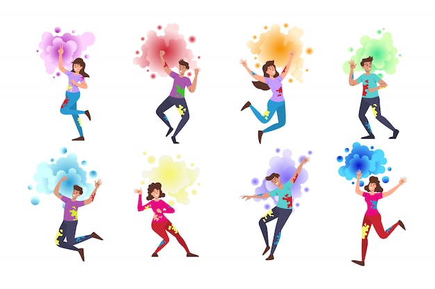 Vector people celebrating holi festival characters