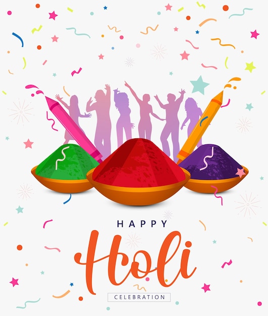 people celebrating holi festival. Happy holi banner, poster or flayer design.