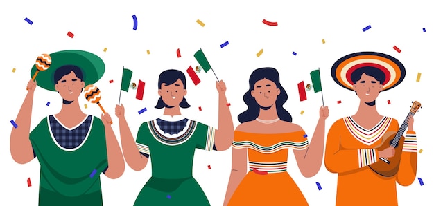 Vector people celebrating independence day of mexico