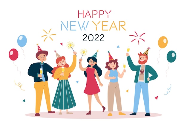 Vector people celebrating new year 2022 together