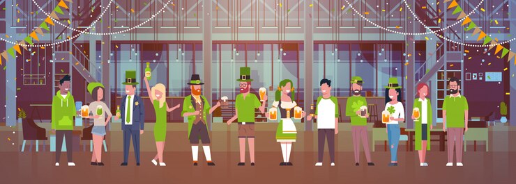 Vector 聖パトリックの日のバナーを祝う人々