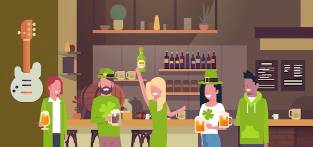 People celebrating saint patricks day illustration