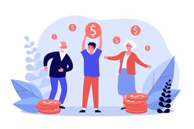 Vector people celebrating successful investment in business. money, benefit. flat illustration.