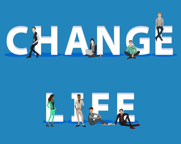 Vettore people on change life per presentazioni di app per dispositivi mobili web