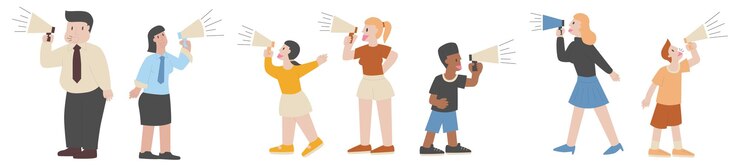 Vector 확성기와 사람들이 문자입니다. 성격