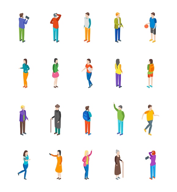 People Characters Icon Set Isometric View Vector