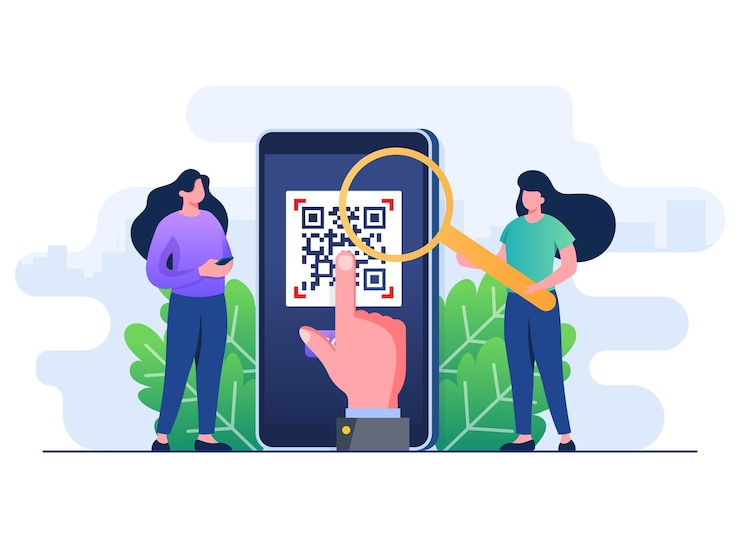 Vector people characters scanning qr codes with smartphones