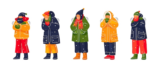 Vector people or characters tremble and frozen outdoor