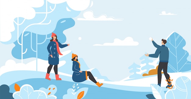 Vector people characters and winter outdoors activities