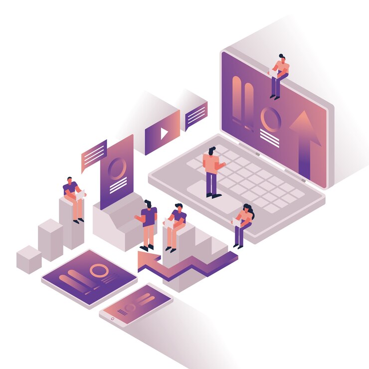 Vector people and charts with laptop device vector illustration design