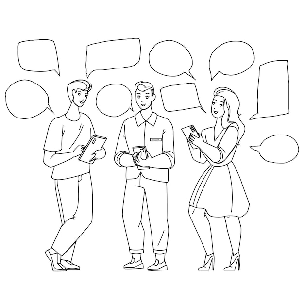 People Chatting On Smartphone Application Vector