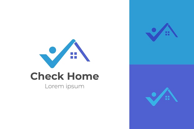 ホームロゴのアイコンデザインを持つ人々のチェックホームとチェックリストのコンセプト不動産ホームケア修理投資募集従業員コーチングメンターロゴシンボル